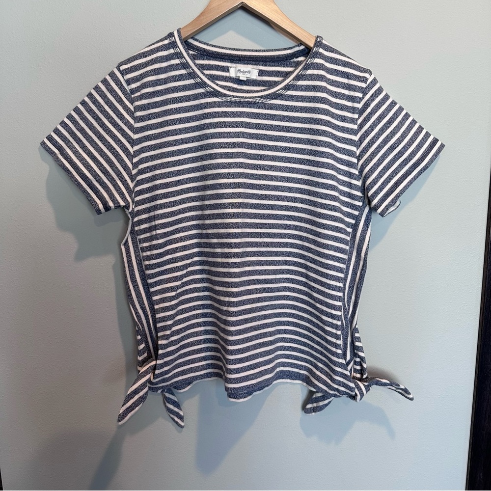 Madewell Heather Blue Striped Side Tie Shirt Size Large
